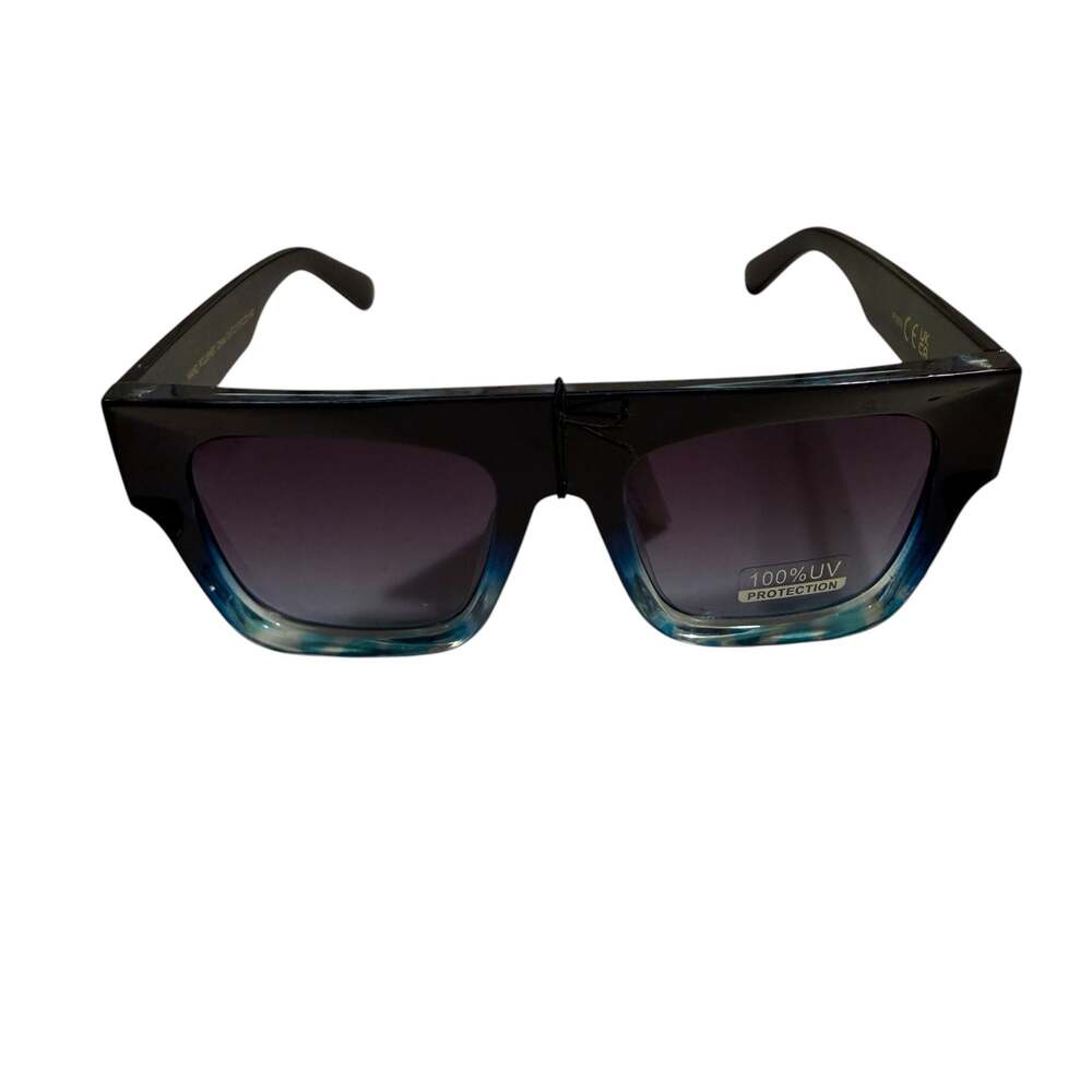 Unbranded Flat Top Square Sunglasses Black Blue Ombre 51-23-143